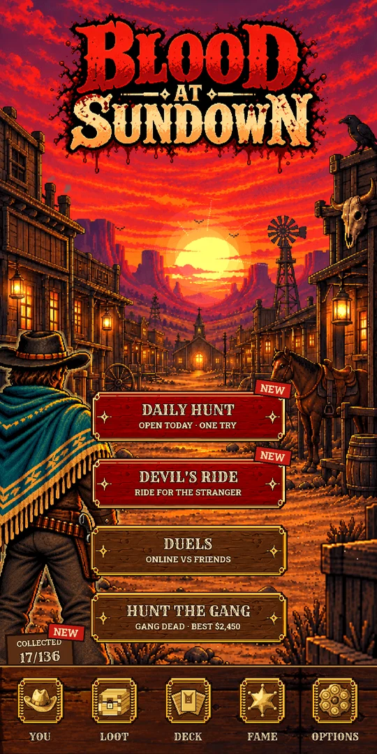 The main menu at sundown